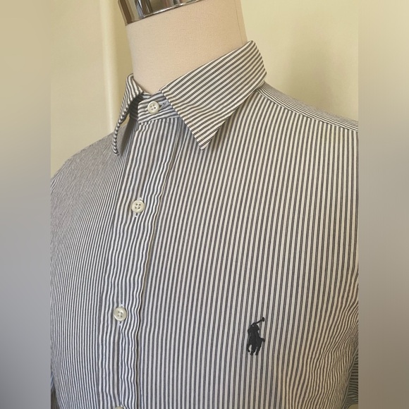 Polo Ralph Lauren Vintage Straight Collar Andrew Shirt in Black/White Stripe - Picture 5 of 6